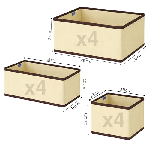 Image of Skrill 12-Piece Foldable Cloth Storage Box Set | Cube Baskets, Bins & Dividers for Closet & Dresser Drawer Organization | Storage for Shirts, Pants, Underwear, Bras, Socks & More - Beige