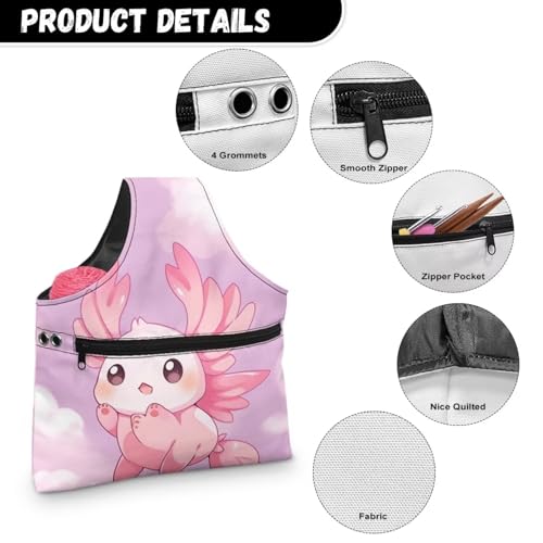 Image of Axolotl Yarn Bags for Crocheting Portable Knitting Bag Pink Yarn Storage Organzier Holding Knitting Needles,Large