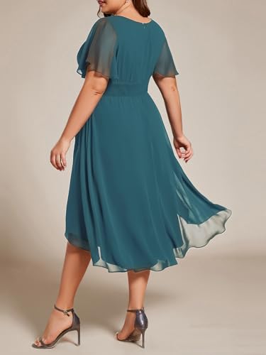 Image of Ever-Pretty Women's Plus Size Formal Wedding Guest Dresses for Curvy Women A Line Chiffon Midi High Low Cocktail Dress