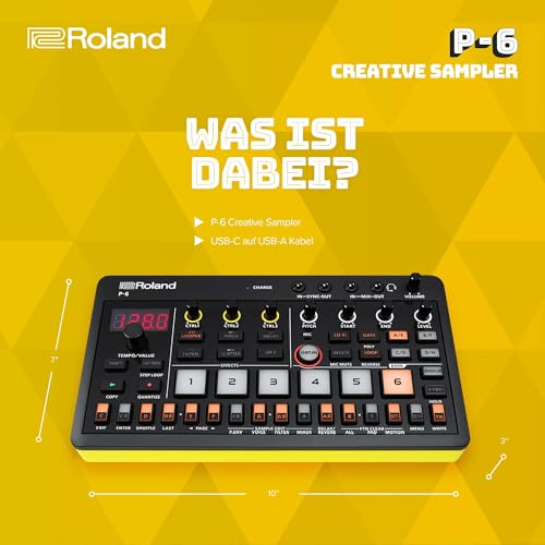 Roland AIRA Compact P-6 Creative Sampler | Granulares Sounddesign | Leistungsstarker Sequencer | Integrierte Tastatur | Custom-Loops | Integriertes Mikrofon | Hands-on-Effekte | USB-C