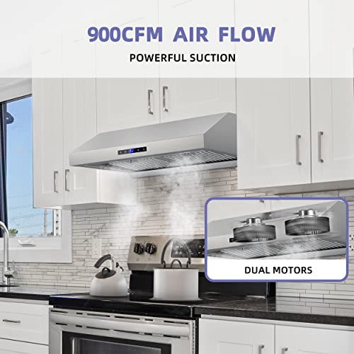 FIREGAS Range Hood 30 inch, Dual Motor Kitchen Hood 900 CFM Stainless