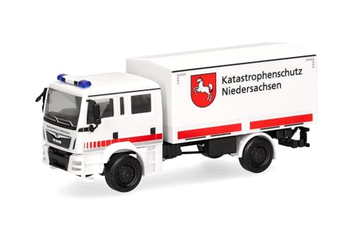 Herpa Modellino Camion Man Tgm Mzkw (Veicolo Polivalente) "Protezione Civile Bassa Sassonia", Miniatura In Scala 1:87, Pezzo Da Collezione, Made In Ge