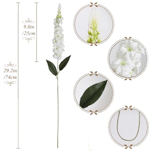 8PCS White Delphinium Artificial Flowers Snapdragon Artificial Silk Flowers 29" Long Stem Hyacinth Fake Flowers for Wedding Table Centerpieces Home Garden Outdoor Flower Arrangemen image 5