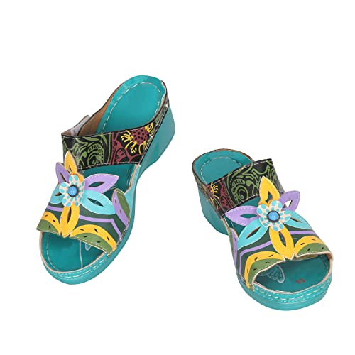 oiangi Womens Sandals 2023 Summer Wedge Orthopedic Sandals with Arch Support Comfy Slip on Flower Hollow Peep Toe Platform Slippers Boho Beach Shoes2