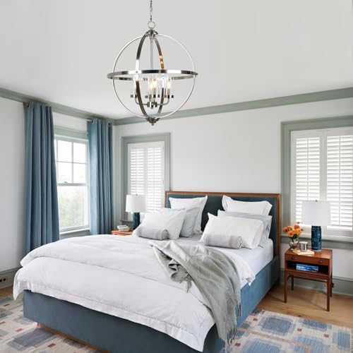 Treekee 20'' Globe Chandelier Brushed Nickel Chandeliers, 4-Light Modern Orb Chandelier, Luxurious Hanging Light Fixture with Glass Shade, Pendant Light for Dining Room Entryway Living Room by Treekee - Image 8