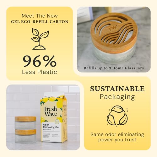 Image of Fresh Wave Odor Removing Gel Eco-Refill, 63 oz. Lemon Scent | 2 Empty Refillable Glass Jars | 2 Room Set