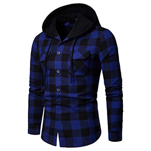 Blusa de Hombre BaZhaHei Camisetas de Cuadros Ocasionales de otoño de los Hombres Camisa de Manga Larga Jersey Blusa con Capucha Superior Manga Larga de Color Block con Capucha para Hombre
