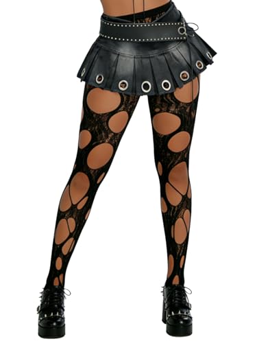 Image of Buitifo Women Sexy Tights Fishnet Patterned Stockings Sheer Socks | Y2K Ragged Pantyhose Hosiery Ripped Leggings One Size