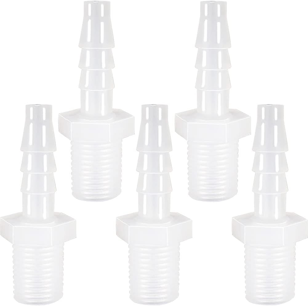 Plastic Hose Barb Fitting, 1/4" Barb X 1/4 NPT Male Thread Adapter Connector Pipe Fittings for Fuel Gas Liquid Air (Pack of 5)
