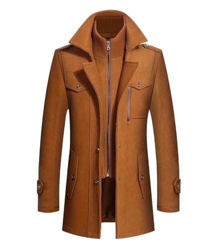 Image of INVACHI Men's Wool Blend Coat Single Breasted Trench Coat Thermal Business Winter Coat with Removeable Collar