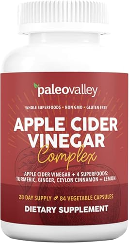 Paleovalley Apple Cider Vinegar Complex with Superfoods - Turmeric Ginger Ceylon Cinnamon and Lemon - 84 Vegetable Capsules