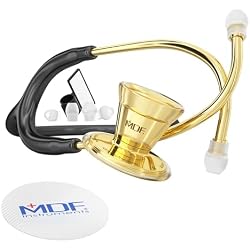 MDF Instruments, ProCardial Cardiology Stethoscope, Stainless Steel, Adult, Dual Head, Black Tube, Gold Chestpiece-Headset, MDF797K11