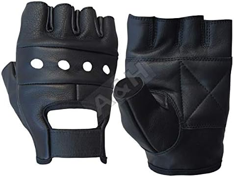 A&H Apparel Leather Motorcycle Glove Genuine Cowhide Fingerless Leather Driving Gloves (Small)