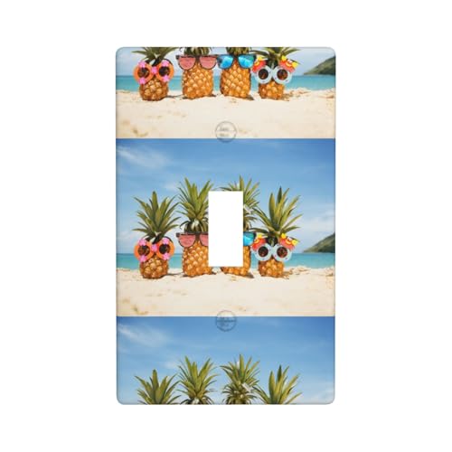 Seaside Beach - Placa de pared con estampado geométrico de piña amarilla - Cubierta de pared para interruptor de luz de palanca única