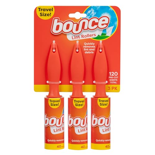 Bounce Travel Lint Rollers, 3 Pack, Quickly Removes Lint and Debris, 120 Pre-Cut Sheets Total