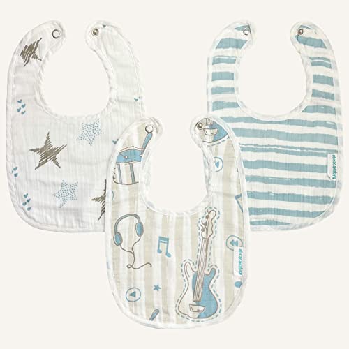 Image of abracadabra Muslin Bibs with Adjustable Snap Button Closure, Super Absorbent, Soft, Comfortable & Lightweight, Set of 3 - Rockstar