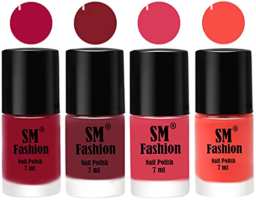 Image of Nail Polish Combo Set (Pack of 4) Quick Dry Gel Finish Nail Paint | Raspberry,Lip,Rose,Coral | 7 ml Each