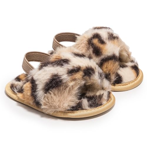Infant Baby Boys Girls Fluffy Fuzzy Slippers Open Toe House Home Slippers Slides With Strap Little Kids Slip-on Shoes
