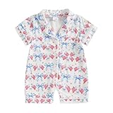 Newborn Summer Pajamas Baby Boy Girl Button Down Romper Cute Infant Sleepwear One-Piece Pjs (USA Flag&Bows,18-24 Months)