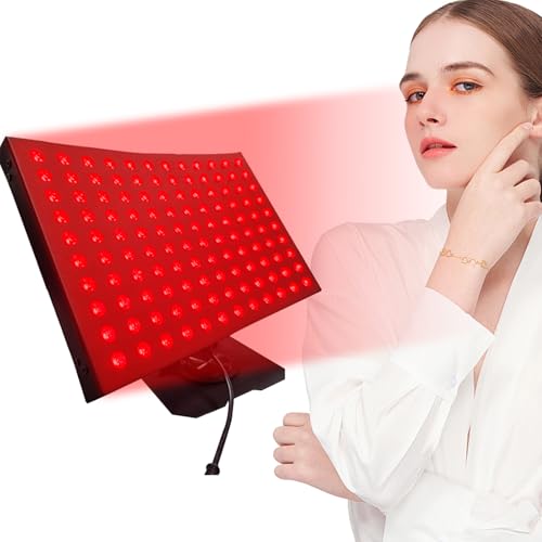 FXNFXLA Czerwony panel świetlny do całego ciała i twarzy, panel świetlny LED na podczerwień 660 nm 850 nm z obrotową, regulowaną podstawką 360° i timerem, prezent dla kobiet, dziewcząt