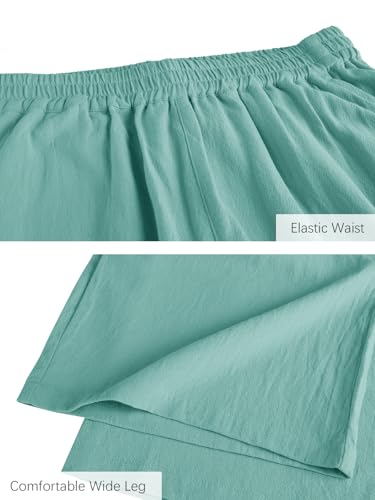 Image of ECUPPER Womens Cotton Cropped Pants Loose Fit Wide Leg Trousers | Casual, Plus Size, Elastic Waist, Capri, 100% Cotton, Slant Pockets, High Rise Waist, Lounge Pants