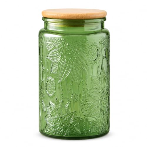 Vintage Glass Jar, Decorative Mason Jar for Home Kitchen Storage Coffee Tea Sugar Biscuit Candy Jar with Lid (Green, 34 Ounces)