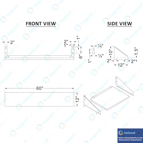 Image of AmGood Stainless Steel Wall Shelf with Side Guards (60 inch Long x 12 inch Deep)