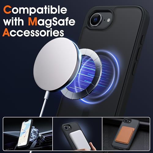 Image of Oterkin Magnetic for iPhone 17e & 16e Case Matte [Compatible with MagSafe Accessories][Frosted Translucent][Military Grade Protection][Silky Touch Shockproof Slim] Anti-Scratch Phone Case (Black)