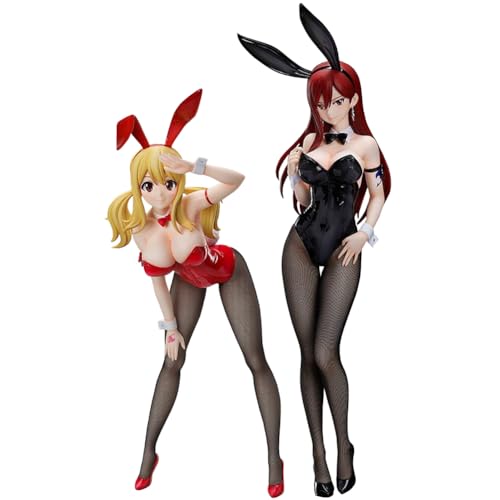Lot de 2 figurines Anime Fairy Tail de 47 cm Erza Scarlet et figurine Lucy Heartfilia de 38 cm, lapin en soie noire Ver. Figurine manga en PVC, sculpture faite...