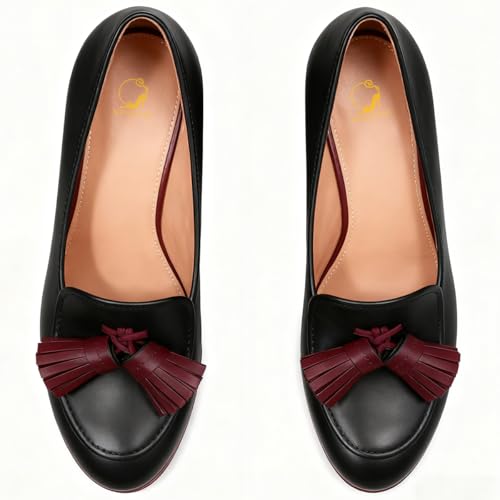 Image of SHODENSE Women Vintage Chunky Platform Loafers Pumps Tassel Round Closed Toe Slip On Suede Block High Heel Dress Loafer Shoes Buckle Strap Oxford Loafers Fringe Pump Dressy Chic Sexy Y2k 4-11 M US