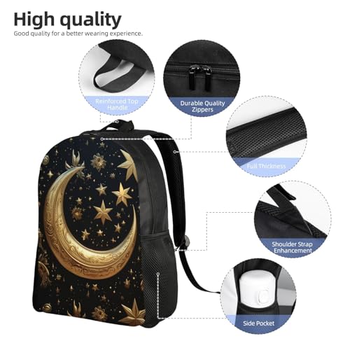 Golden stars and moon Backpack Waterproof Travel Laptop Backpack Lightweight Casual Daypack for Men Women3