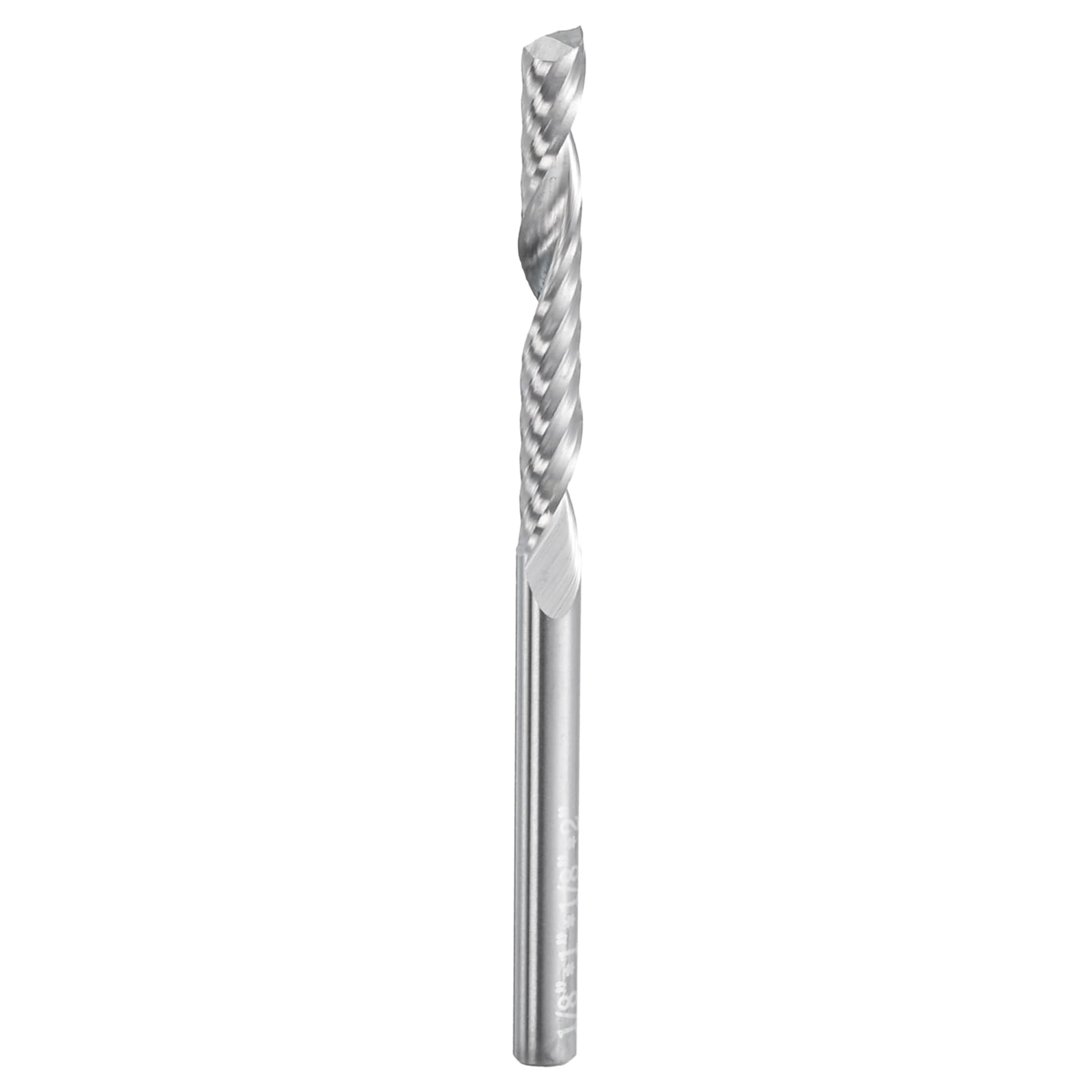 HARFINGTON Spiral Router Bit 1/8" Cut Dia 1/8" Shank Up Cut Solid Carbide 1 Flute CNC End Mill Milling Bits for Wood Plastic Soft Metal (1" Cut Length