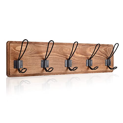 Yihata Coat Hooks For Wall, 24" Wall Coat Rack With Hooks Wall Mounted Solid Pine Wooden Entryway Coat Hooks- 5 Heavy Duty Hooks #TOP1