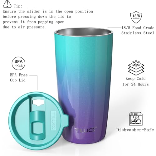 TILUCK 20 oz Tumbler with Lid, Vacuum Insulated Stainless Steel Coffee Mug, Double-Walled Travel Tumbler for Hot and Cold Drinks(BluePurple, 20oz)