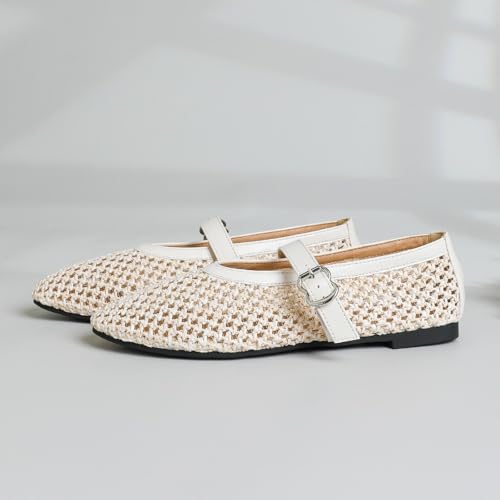Mesh Mary Jane Flats for Women Jelly Mesh Ballet Flats Clear Hollow Beach Sandals Slip on House Slippers Dressy Ballerina Shoes Buckled Strap Lightweight Breathable Soft Comfort Sole Low Heel Slides3