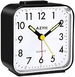 Azyh Analog Alarm Clock, Silent No Ticking Alarm Clock with Light, Snooze, Battery Operated, Loud Alarm, Luminous, Portable Clock, Quiet Small Travel Clock for Deep Sleeper