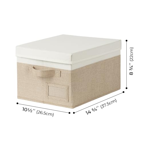 Image of GRANNY SAYS Storage Basket with Lid, Linen Fabric Storage Bins with Label, Decorative Storage Boxes, Clothes Storage and Organization, Memory Keepsake Box, 3-Pack, Medium, Khaki&Ivory