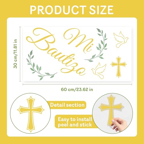 Mi Bautizo Decal Sign, First Communion Decorations, Mi Primera Comuniòn Party Decor Sign, Religious Christening Baby Shower Party Decal Sign for Backdrop Gold & Green by Hzbcxs - Used condition - Image 2