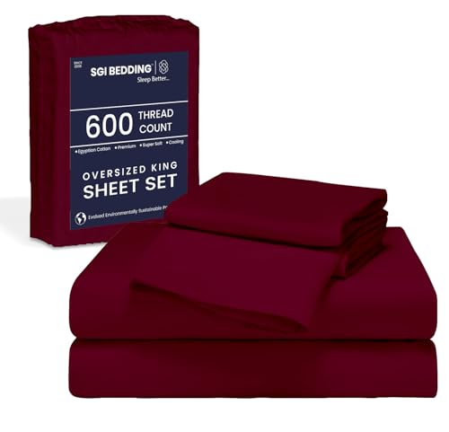 Image of SGI bedding 108 inchx80 inch 4 Pc Florida King Sheet Set 600 TC 18 inch Deep, Burgundy