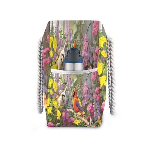 Colorful Bird Garden Beach Bag with Top Zipper Closure, Waterproof Pool Bag, Large Beach Tote for Women#1233