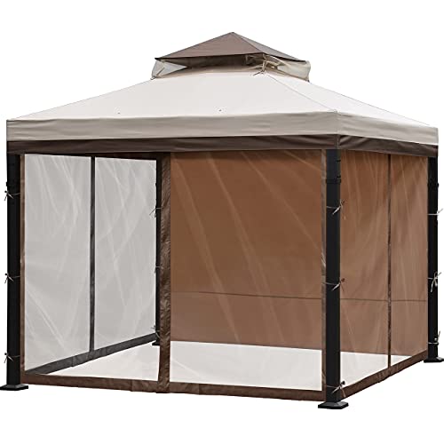 CoastShade 10x10 Outdoor Patio Garden Gazebo,Patio Gazebos Canopy Garden Structures Gazebos with1 sidewall and Netting encluds,Beige - Thumbnail 2