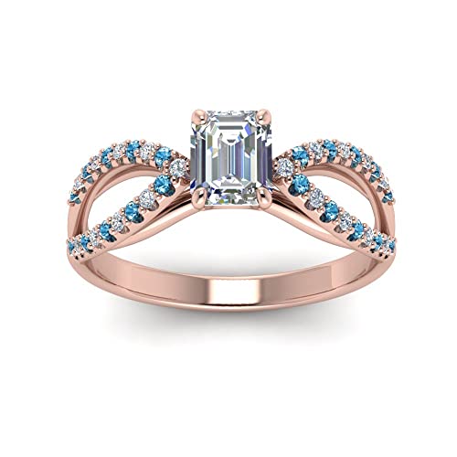 Image of 55Carat Choose Your Gemstone Reverse Pave Split Shank Diamond CZ Ring Rose Gold Plated Emerald Shape Split Shank Engagement Ring Minimal Modern Design Birthday Gift Wedding Gift US Size 4 to 12