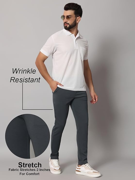 Image of Mehrang Men's Slim Fit Formal Trousers, Black, Regular Waist with Side Pockets