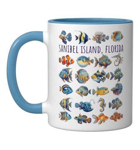 Sanibel Island, Florida Colorful Fish Design Ceramic Mug, Blue/White by Awesome Sanibel Island, Florida USA Designs - Used condition - US$14.16