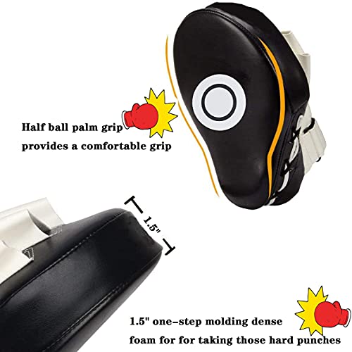 2pcs Boxing Curved Focus Punching Mitts- PU Leather Punching Kicking Palm Pads Taekwondo Training Boxing Target Pad Karate Muay Thai Training Gloves with Adjustable Strap (Black) - Thumbnail 5