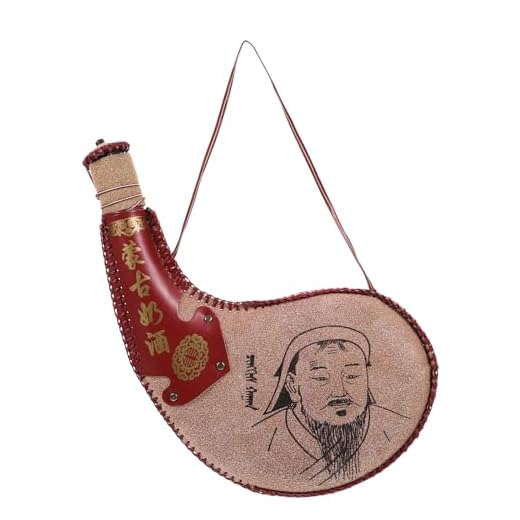 SHERCHPRY Leather Wine Skin Bota Wine Bag Spanish Bota Bags Mongolia Leather Water Bag Cloth Canteen Pouch Traditional Bota Wine Container with Straps for Indoor Outdoor Camping Use Brown Wine Canteen