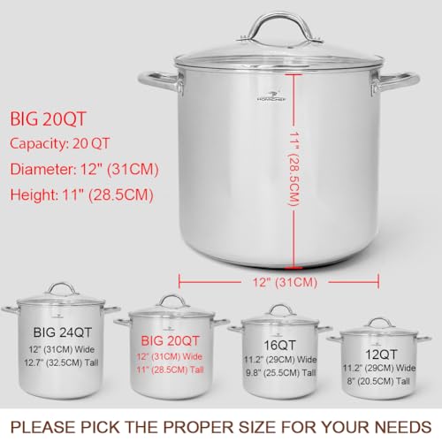 HOMICHEF Commercial Grade LARGE STOCK POT 20 Quart With Lid - Nickel Free Stainless Steel Cookware - Healthy Polished Stockpots - Heavy Duty Induction Soup Pot - Image 5