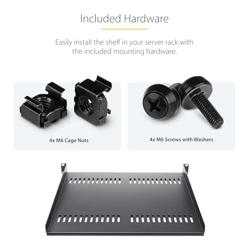 Image of StarTech.com 1U Server Rack Shelf - Universal Vented Rack Mount Cantilever Tray for 19 inch Network Equipment Rack & Cabinet - Heavy Duty Steel - Weight Capacity 44lb /20kg - 16 inch Deep Shelf (CABSHELF116V)