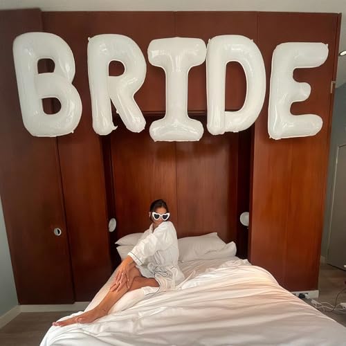 Image of 40 Inch White BRIDE Balloons Bachelorette Bridal Shower Large White Bride Letter Foil Aluminum Balloons Banner for Bride To Be Bachelorette Wedding Engagement Baby Shower Party Decorations