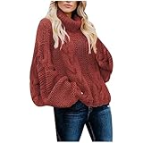 TBloevwlh Damen Pullover Elegant Pulli Damen Pullover Strickpullover Casual Lose Langarm Oversize Rundhals Knit Jumper Sweater Tops Strickwaren Klassischer Elegant Vintage Strickpulli Rot S